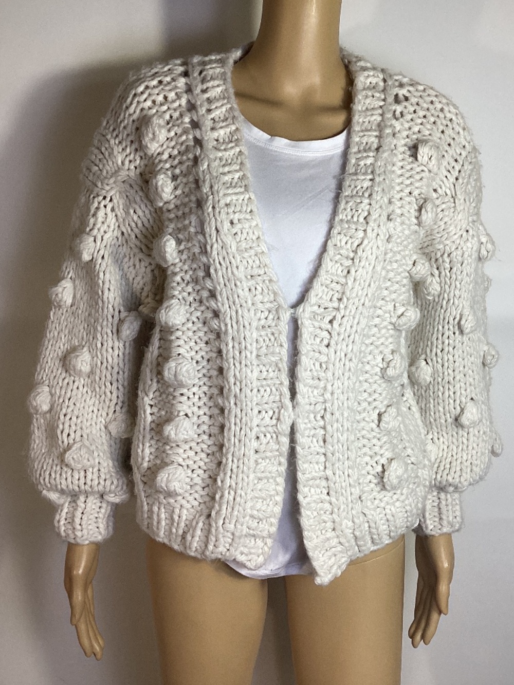 Ramy Brook Lucifer Cardigan Ivory Chunky Knit Bobbles Sz XS/ TP